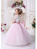 Short Sleeves Beaded Lace Tulle Elegant Flower Girl Dress Short Sleeves Beaded Lace Tulle Elegant Flower Girl Dress